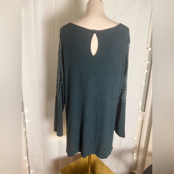 Premise XXL Teal Ribbed Knit Top with Lace Sleeve Detail | Women’s 2X - Picture 5 of 8